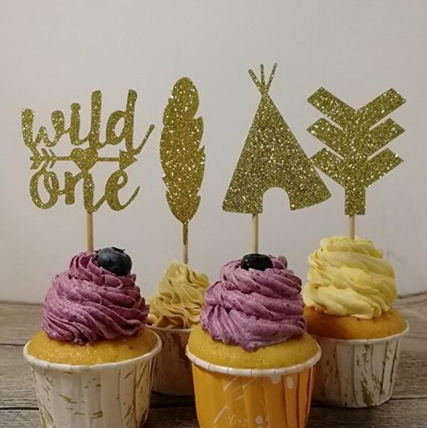 

24pcs tribal boho cupcake ers wild one arrow feather teepee first birthday party decors
