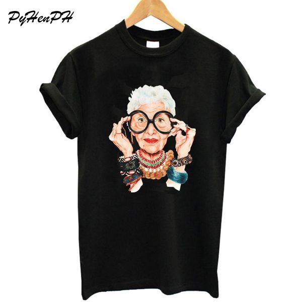 

new 2018 summer tumblr fashion old women print t shirt women coon o-neck short sleeve for women kawaii tshirt, White