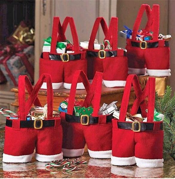 Pantaloni di Babbo Natale Borsa grande Borsa regalo per ragazzi e ragazze Cheer Sacchetti di vino di Natale Sacchetto di caramelle nuziali