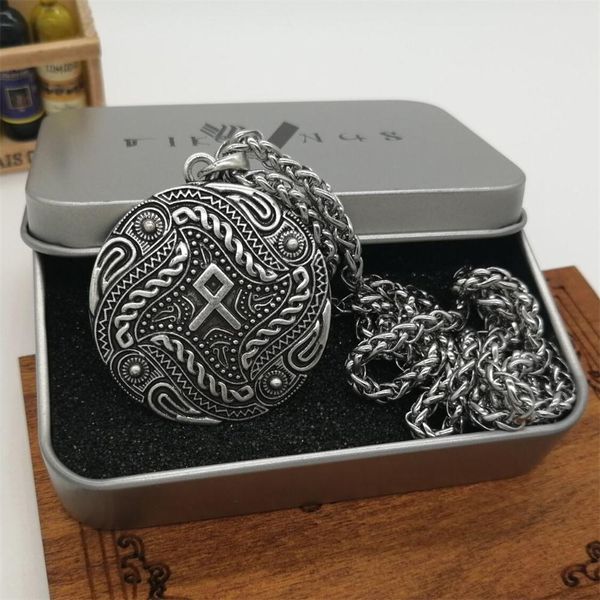 

norse viking pendant odin raven smybol amulet futhark ancient silver necklace pagan jewelry vintage style 1pc, Black