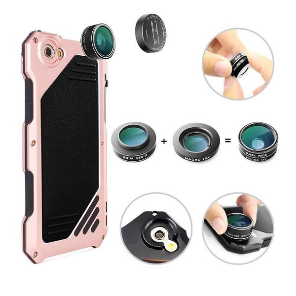 

new phone case lens for iphone 7 protective back shell with 3 separate external camera lens wide-angle fisheye macro mobile phone lens case