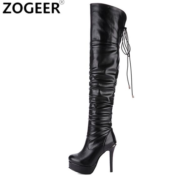 

plus size 48 new women thigh high boots fashion over the knee boots platform high heels ladies nightclub party shoes woman, Black