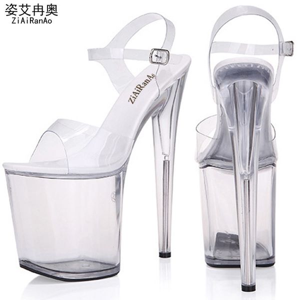 

ziairanao summer sandals platform shoes woman transparent crystal women pumps 13 15 17cm 20cm nightclub high heels big size, Black