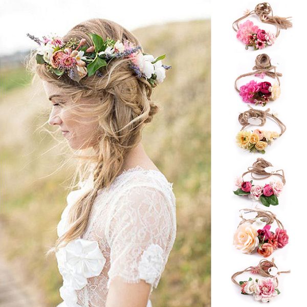 

women girl boho flower floral hairband headband wreath party bride wedding beach