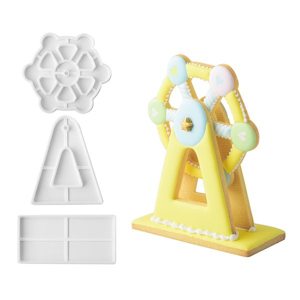 

3pcs/set ferris wheel cookie cutter fondant cake mold moulds cake baking tool decor embossed molds diy sugarcraft