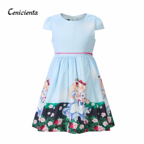 

cenicienta girl dress cute o-neck short ball gown cartoon print princess dresses alice cotton children clothing 2-10 years, Red;yellow