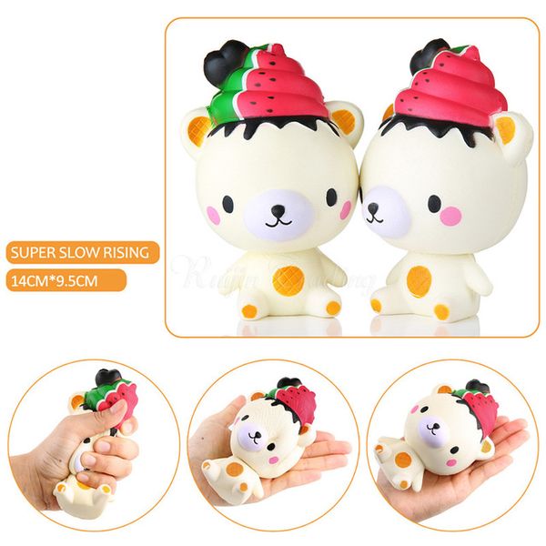 Nuovo arrivo Squishy 14cm Jumbo Lento aumento Squishy Cinghie per telefono Gelato Orso Cartone animato Ciondolo Crema Pane profumato Bambini Giocattolo divertente Regalo