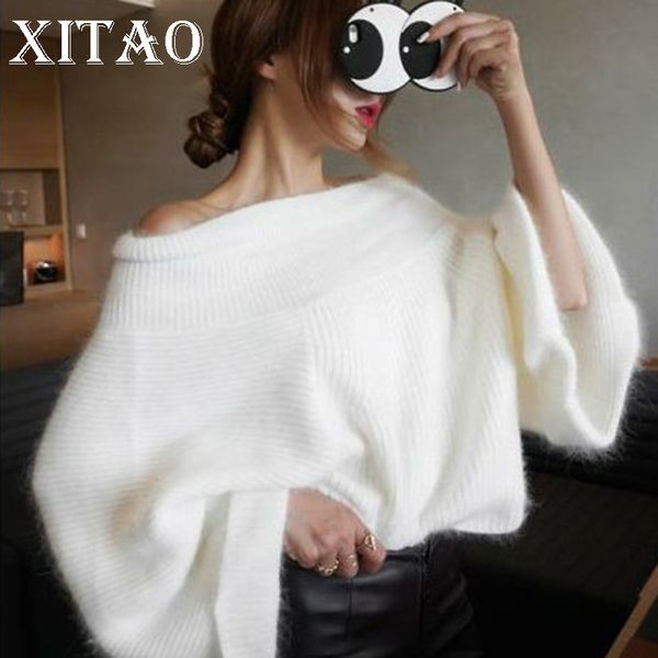

wholesale-[xitao] 2017 korea new autumn women solid color flare sleeve pullover sweaters female full sleeve slash neck sweaters cxb793, White;black