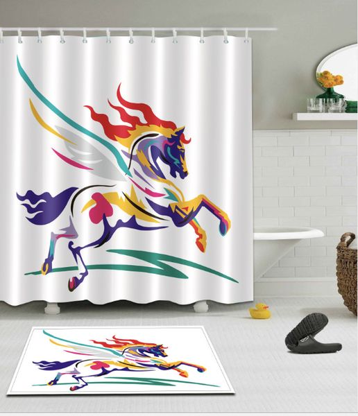 

running horse design curtain for the bathroom modern polyester waterproof decorative shower curtains floor mats sets home accessories