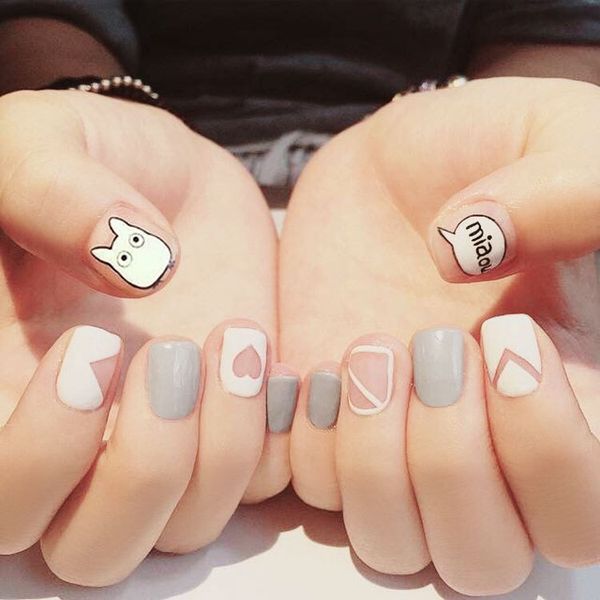 

new 24 pcs fake nails lovely false nail for girl cute cartoon nail art tips full cover tools faux ongles bride -27, Red;gold