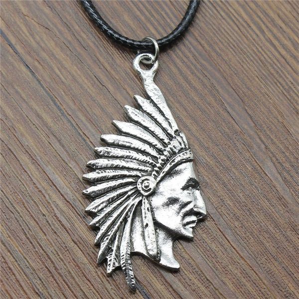 

wysiwyg 5 pieces leather chain necklaces pendants choker collar male necklace fashion indian chief primal tribal chieftain 55x28mm n6-b14081, Golden;silver