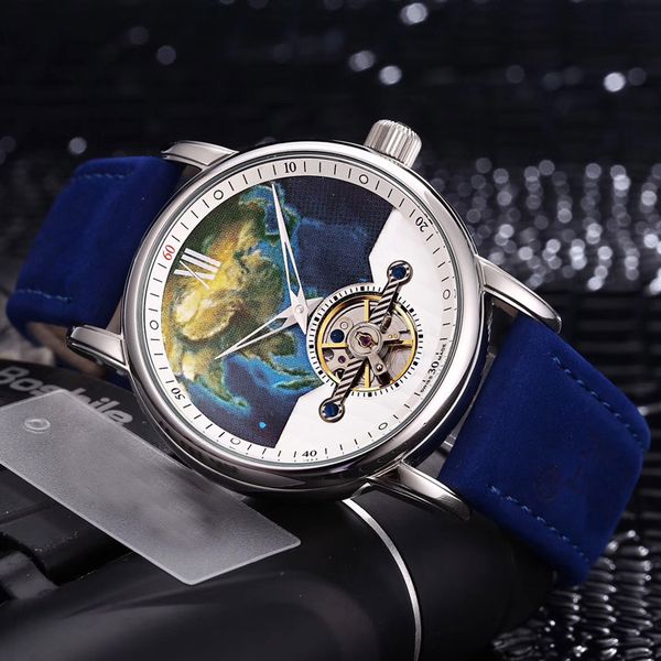 Acheter Nouveau Heritage Spirit U0112308 Affaire Acier Carte Du Monde Ciel étoilé Observatoire Espace Cadran Automatique Tourbillon Montre Pour Homme