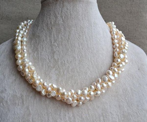 

baroque pearl jewellery,4rows 6-7mm white color natural freshwater pearl necklace,new ing, Black