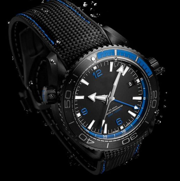 

luxury planet ocean 600m gmt work deep black blue men's automatic watches 215.92.46.22.01.002 mens sports wrist watch transparent back, Slivery;brown