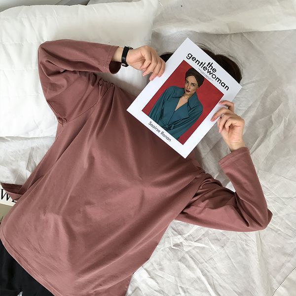 

8 цветов 2018 корейский стиль лето опрятный стиль с длинным рукавом футболки женские футболка femme (b1247, White