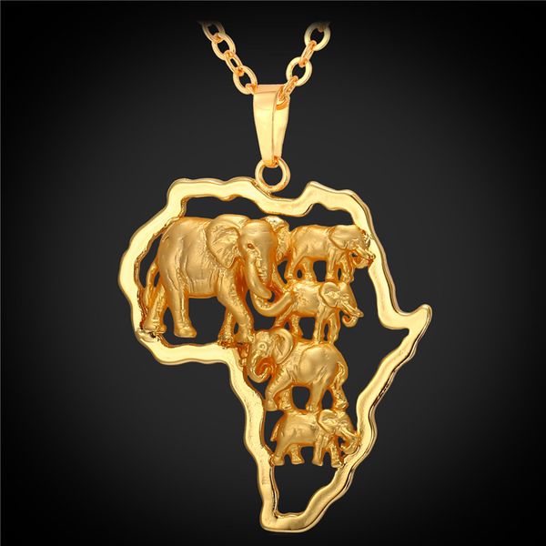 

yellow gold color african map jewelry lucky men/women ethnic africa elephant/lion/antelope animal pendant necklace p1924, Silver