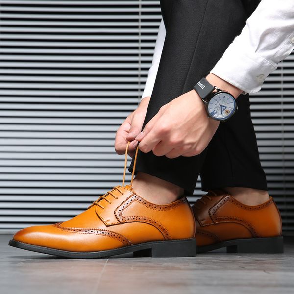 

m-anxiu big size 38-48 men bullock shoes fashion leather dress shoes 2018 men holes pointed toe brogue oxford for wedding, Black