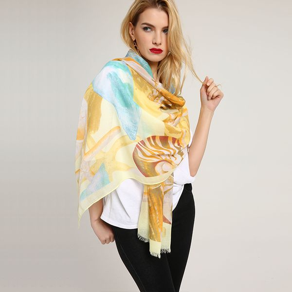 

women cotton scarf shell paint design long shawl soft thin hijab large beach wrap colorful design new 2018 [3133, Blue;gray