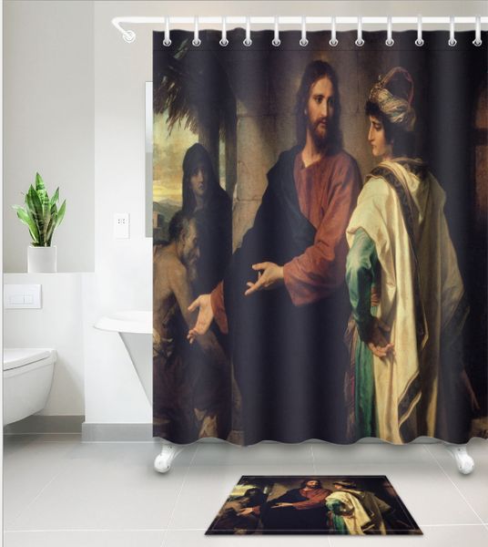 

3d evangelist design print pattern irish decorations waterproof bathroom decor fabric shower curtains floor mats sets