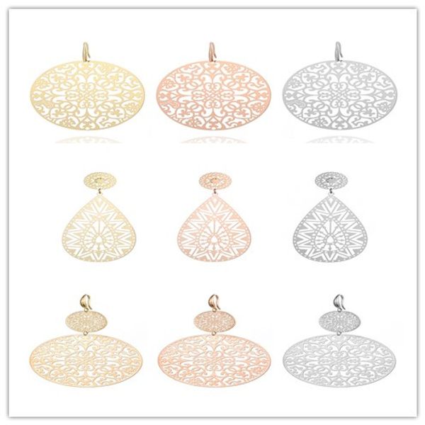 

ethnic style kendra style mix alloy copper metal hollowing out flower oval earrings resin druzy dangle earrings for women, Silver
