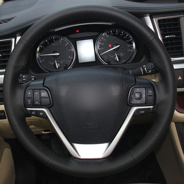 

black leather hand-stitched car steering wheel cover for toyota highlander 2015