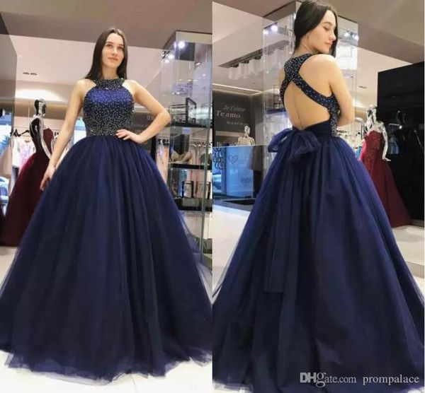 

2019 tulle prom dresses ball gowns jewel neck sleeveless backless charming party gowns formal wear custom made evening dresses, Black