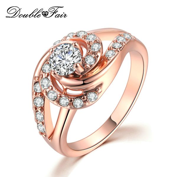 

double fair new cubic zirconia flower rings for women jewelry bride engagement wedding fancinating ornaments stylish ring dfr780, Golden;silver