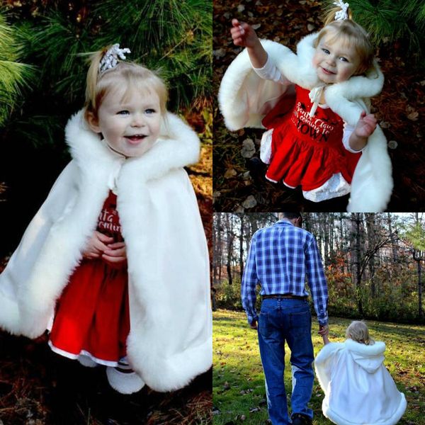 

lovely warm hooded girl pink satin flower girl wedding cloak with faux fur trim floor length winter kid long wraps jacket, Brown;red