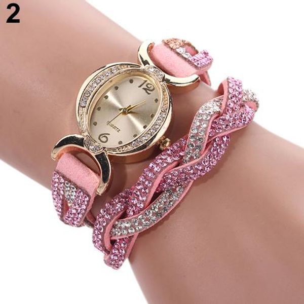 

women's rhinestone faux suede alloy braid oval dial quartz bracelet wrist watch new, Slivery;brown