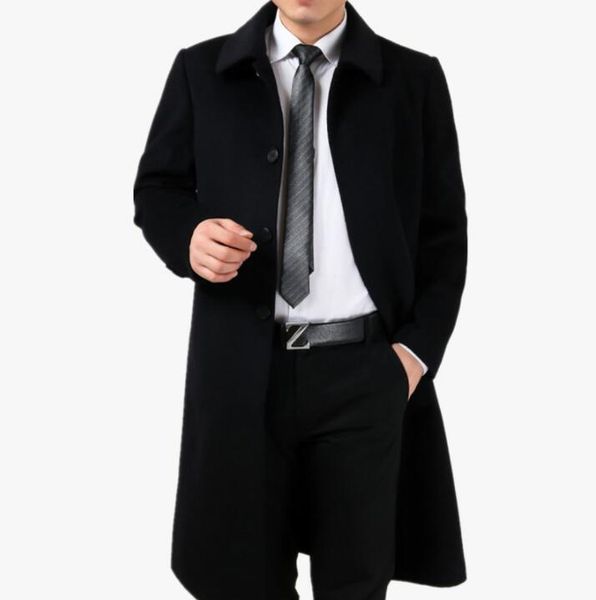 

thicken casual woolen coat men trench coats long sleeves warm overcoat mens cashmere coat masculino inverno england winter black