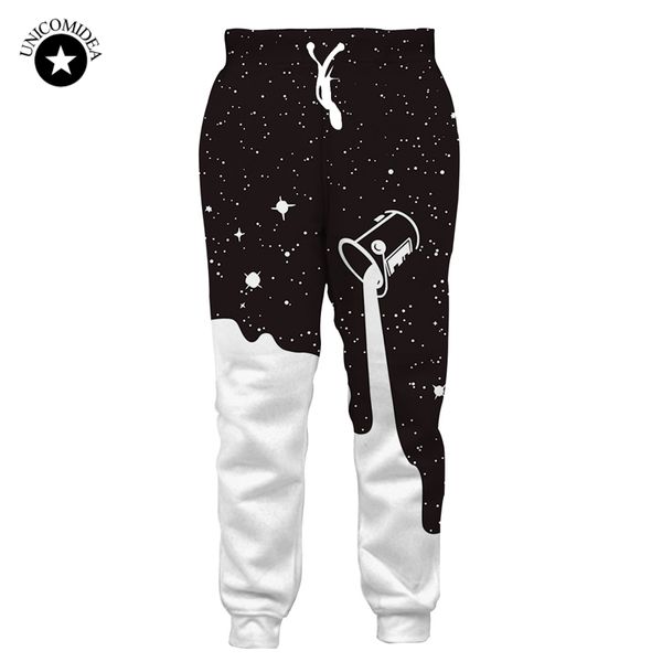 Joggers homens sweatpants engraçado galáxia derramando leite impressão 3d calças preto branco cor solta calças casuais pantalones hombre