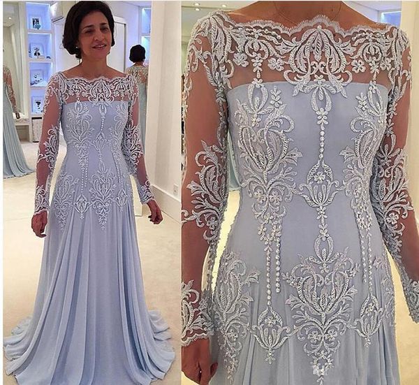 

Long Sleeeves Sheer Neck Mother of the Groom Dresses Beaded Lace Pageant Formal Wear Custom Size Groom Wedding Guest Gowns