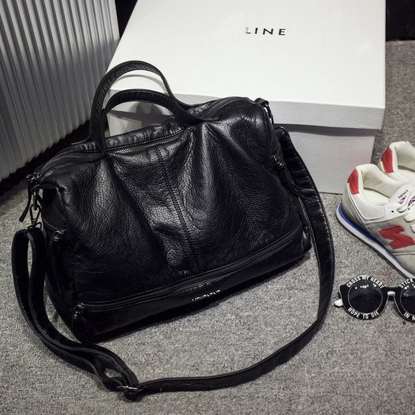 

2018 большой емкости женские сумки сумки на ремне классические вымытые pu мотоцикл женщины сумка мягкие повседневные кожаные сумки