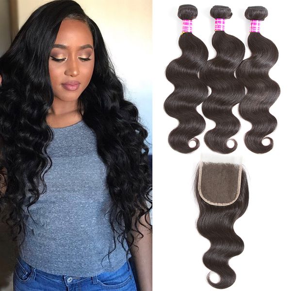 

8а класс бразильский объемная волна 3 пучки с закрытием малайзийский монгольский бразильский виргинские волосы перуанский человеческих волос, Black;brown