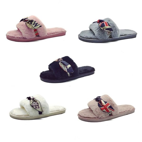 2018 Winter Designer Plush Slippers Flip Flop Women Indoor Warm Fur Slippers Luxury Bow Bedroom Slippers For Ladies L 56 Fringe Boots Girls Shoes From