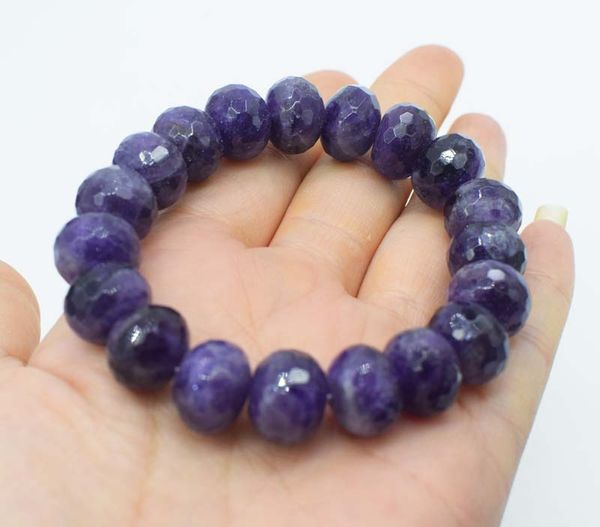 

amethyst roundel faceted 10*14mm bracelet 7.5inch wholesale beads nature handcraft, Golden;silver