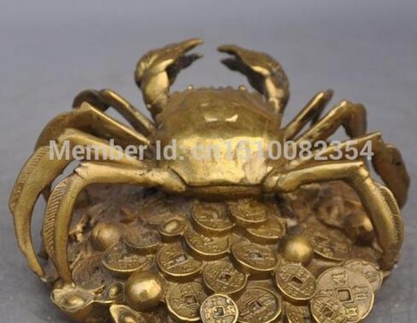 Chinês fengshui cobre bronze riqueza yuanbao dinheiro moeda mar Crab estátua de sorte
