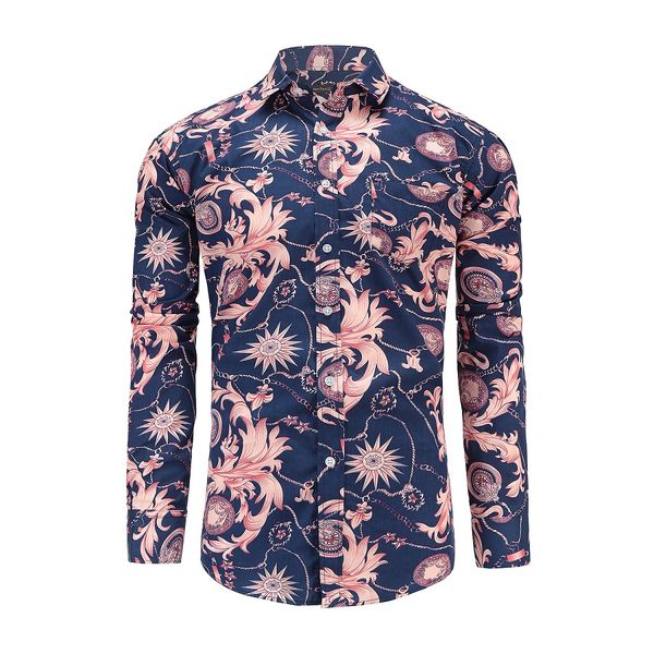 

dioufond new autumn men casual shirts fashion long sleeve brand printed button-up formal business floral men dress shirt s-3xl, White;black