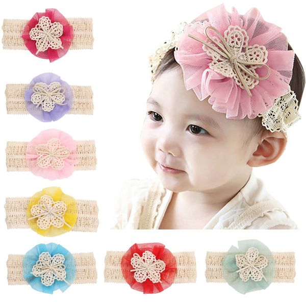 

baby hair bows girls headwear retail new fashion hair bands lace mix 3 rose headbands children flower hair accessories 10pcs h079, Slivery;white