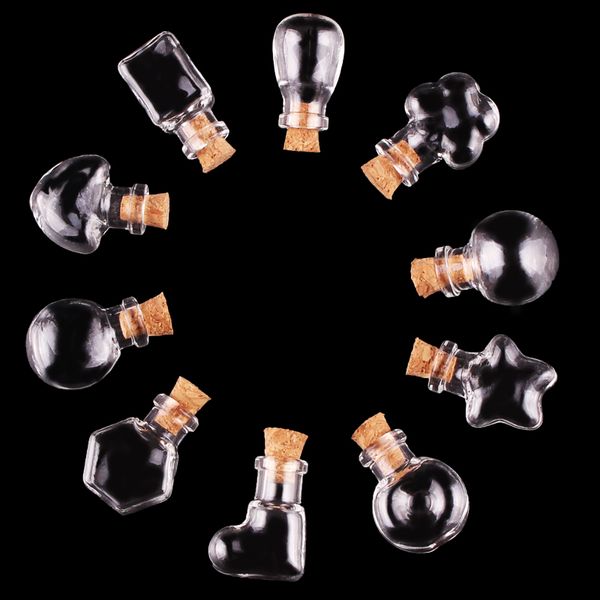 

wholesale 10pcs mini transparent glass bottle jars vials wish bottle cute art bottles diy craft with corks ser