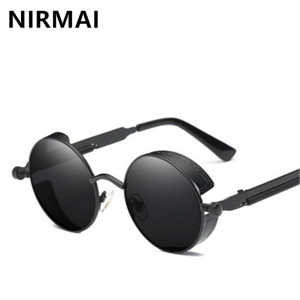 

nirmai round metal sunglasses steampunk men women fashion glasses brand retro vintage sunglasses uv400, White;black