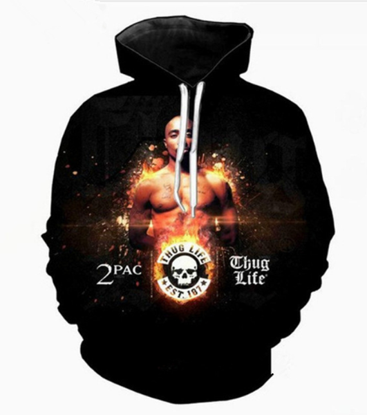 

новая смешного рэппер тупак 2pac последних  harajuku стиль 3d печать толстовка мода одежда женщина / мужчины мода hoodiest повседневных пул, Black