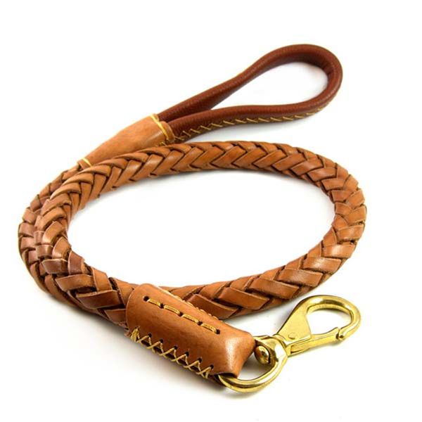 

Genuine Leather Dog Leash Leads Pet Braided Dog Chain with Buffer Spring Handmade Pet Training Belt for Husky Golden Retriever