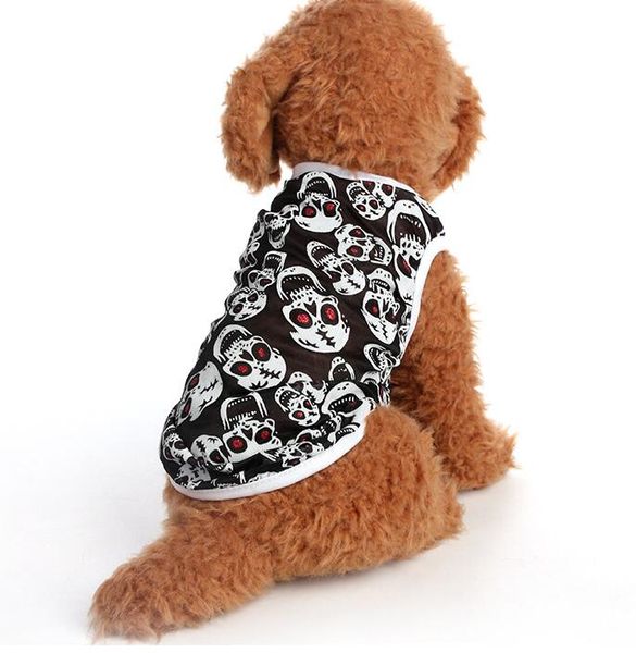 Roupas de verão gato cão de estimação gato vestuário impressão crânio colete pet camisa do filhote de cachorro com xs m m l xl roupas de moda