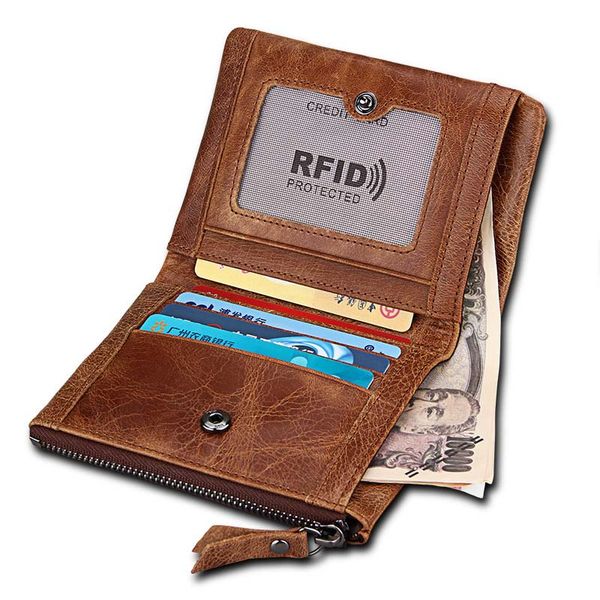 

new 2018 crazy horse genuine leather men wallets credit business card holder zipper cowhide leather wallet purse cross vertical, Red;black