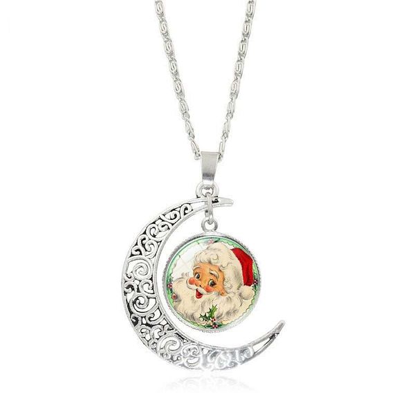 

selling santa claus time jewel half moon pendant necklace christmas decorations mail, Silver