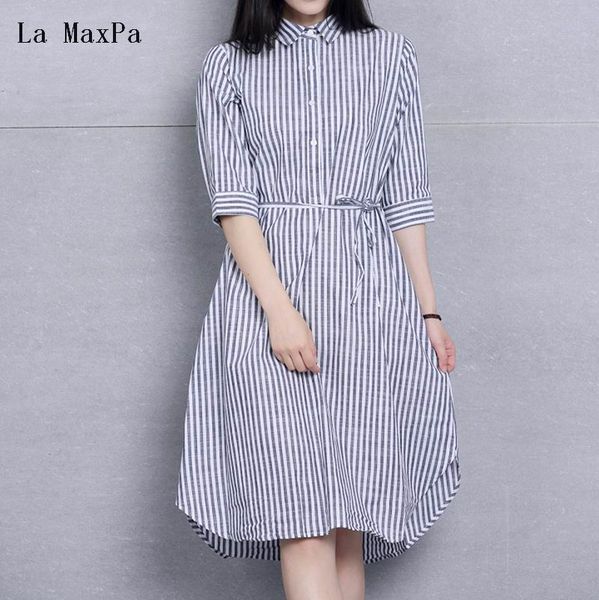 

party dresses women dress clothing loose vertical stripe spring squarre collar three quarter sleeve long shirt size -xxxl, White;black
