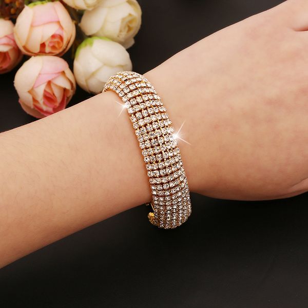 

luxury crystal bracelets for women gold silver colors link bracelet bangle fashion full rhinestone wedding jewelry for ladies, Black