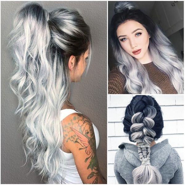 Sexy Women Long Hair Wig Black Gradient Big Wave Long Curly Wigs