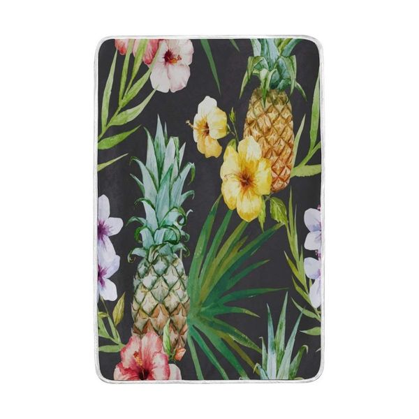 

tropical pineapple flower vintage blanket soft warm cozy bed couch lightweight polyester microfiber blanket